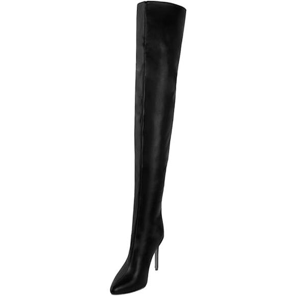 YingLan Womens Size 13 Black Faux Leather 5" Heel Over the Knee Thigh High Boots - Picture 3 of 7
